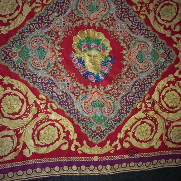 Versace 100% Silk Scarf. Hand Rolled. Multicolor. Made in Italy. 35”. - Picture 5 of 16